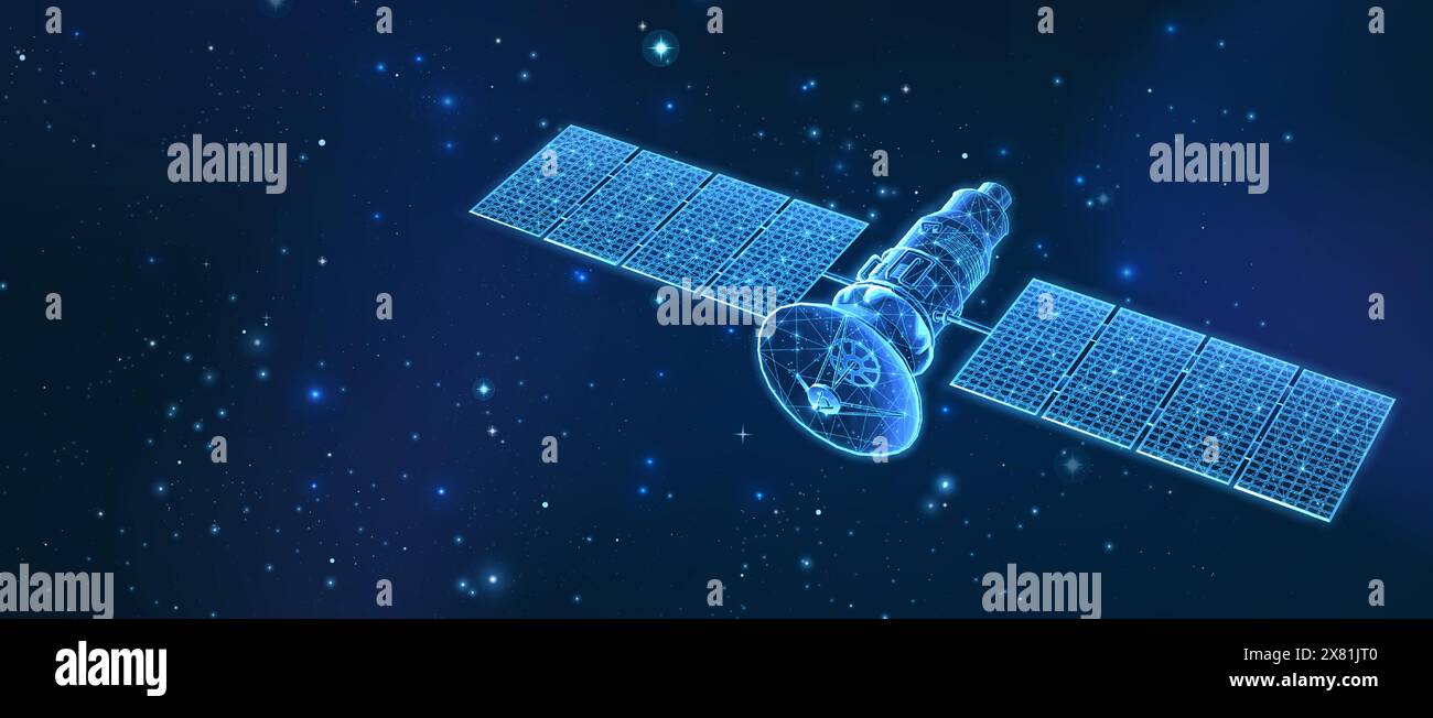 Satellite on the space background. Space exploration, GPS technology Stock Vector