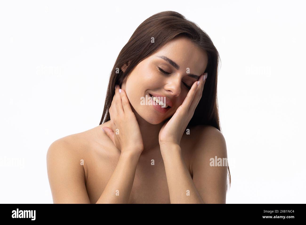 Beautiful young woman with clean perfect skin. Stock Photo