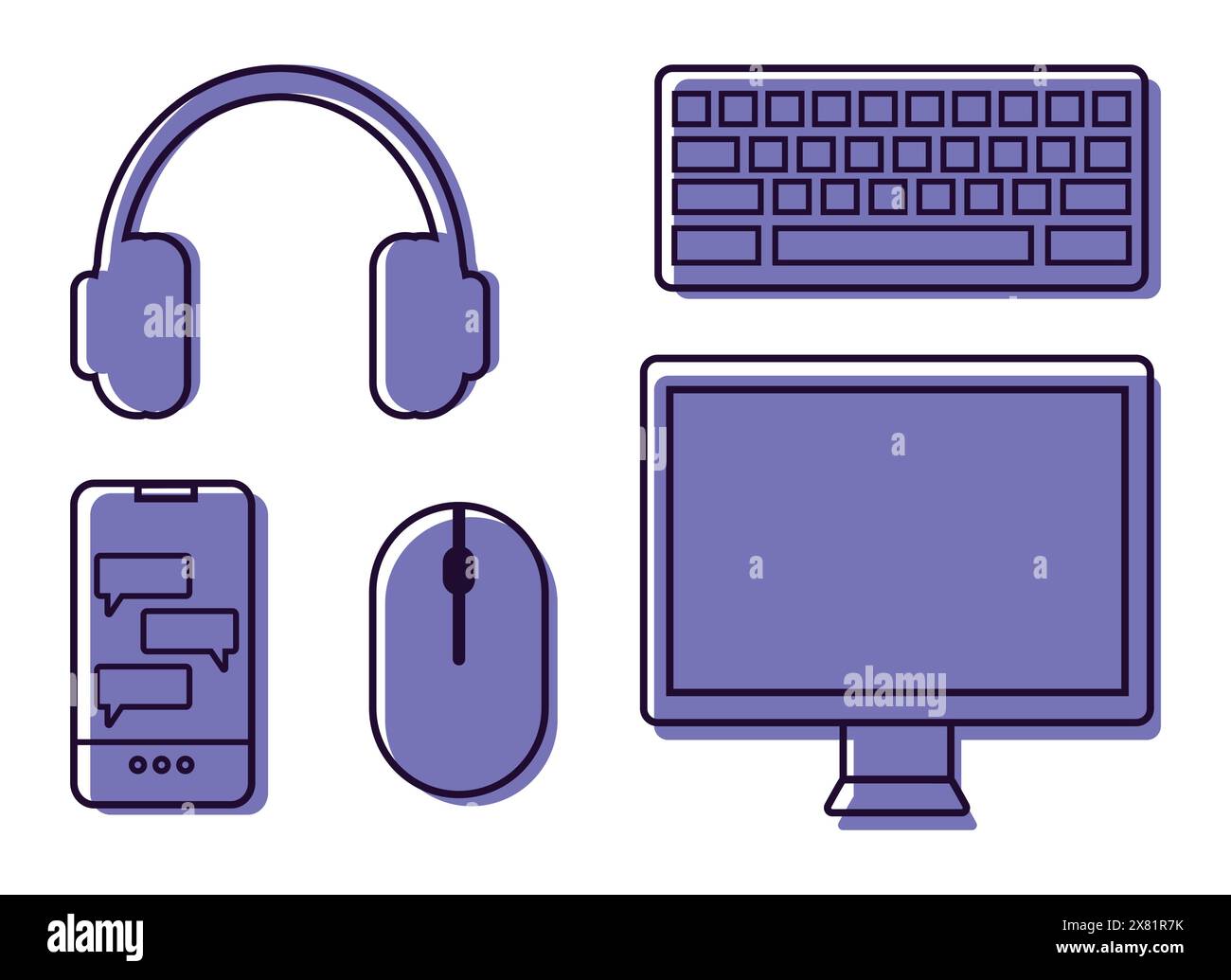Technology home office line icons set. Computer monitor, keyboard ...