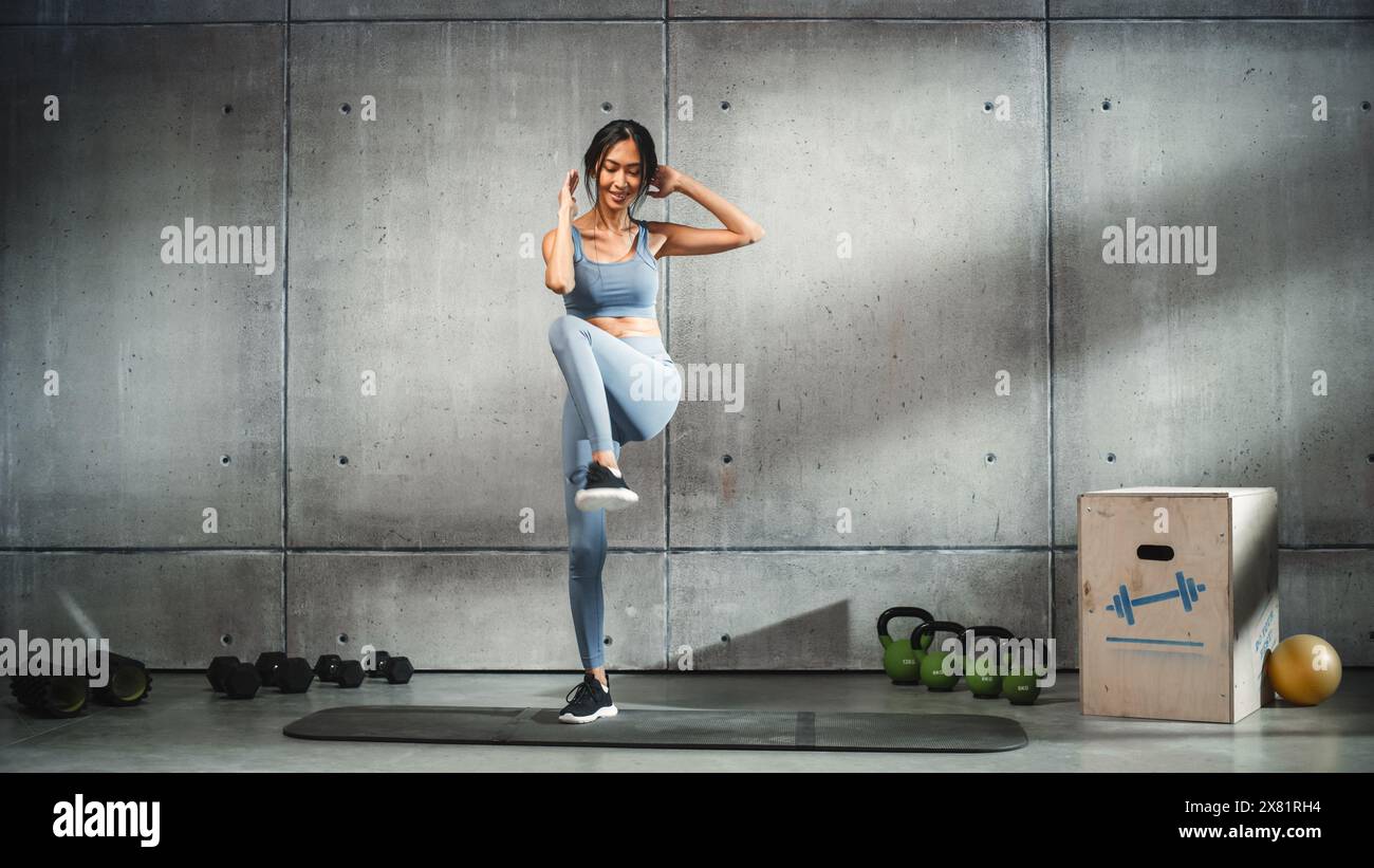 Online Workout Service: Portrait of Female Trainer Exercises, Video ...