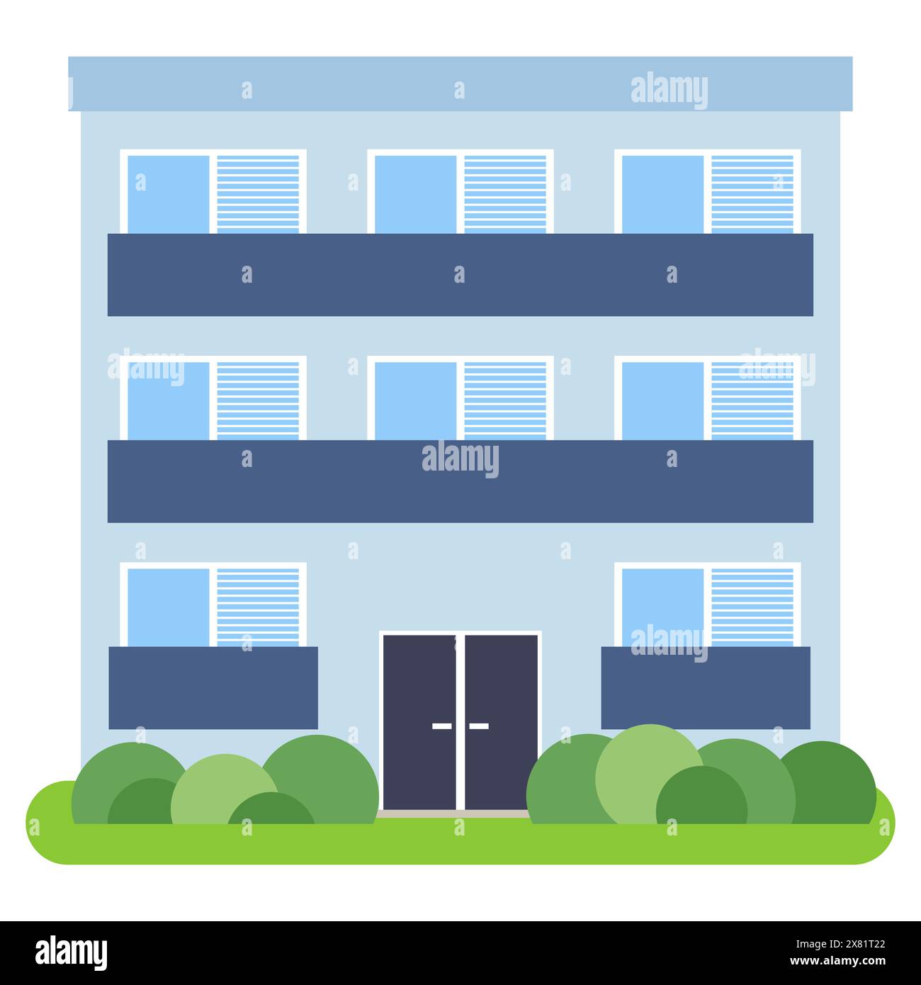 Private house with a blue roof and blue walls on a white background. Vector illustration. Stock Vector