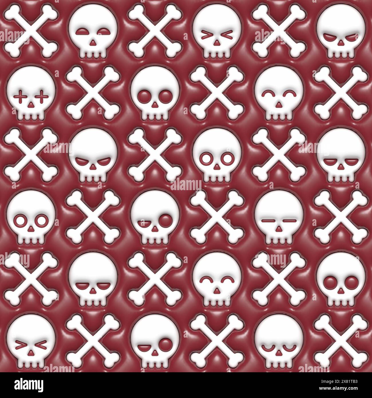 Halloween Skulls 3D inflated bubble pattern. Puffy seamless tileable pattern. Endless texture for wallpaper, packaging, wrapping paper and etc. Stock Photo