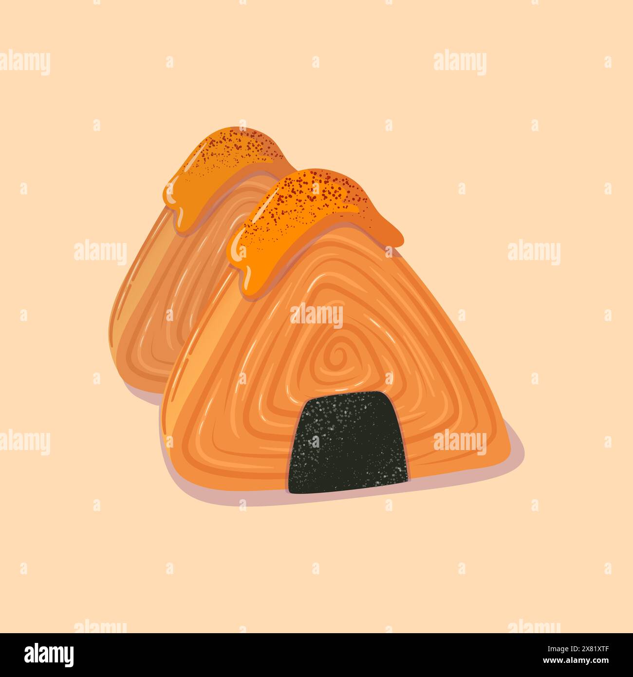 Kronigiri is a combination of the traditional Japanese onigiri and the French croissant. Trendy food. Vector illustration in cartoon style. Nori sheet Stock Vector