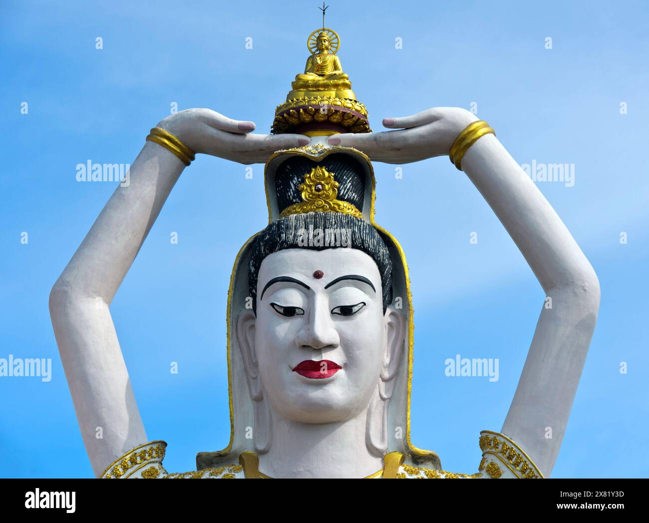 Portrait, Statue of Guanyin with eighteen arms, Buddhist Wat Plai Laem