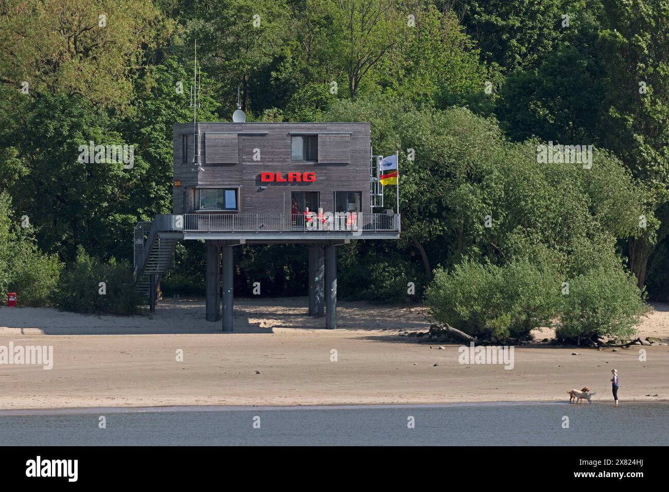 Lifeguard tower, beach, Rissener Ufer, Hamburg, Germany Stock Photo