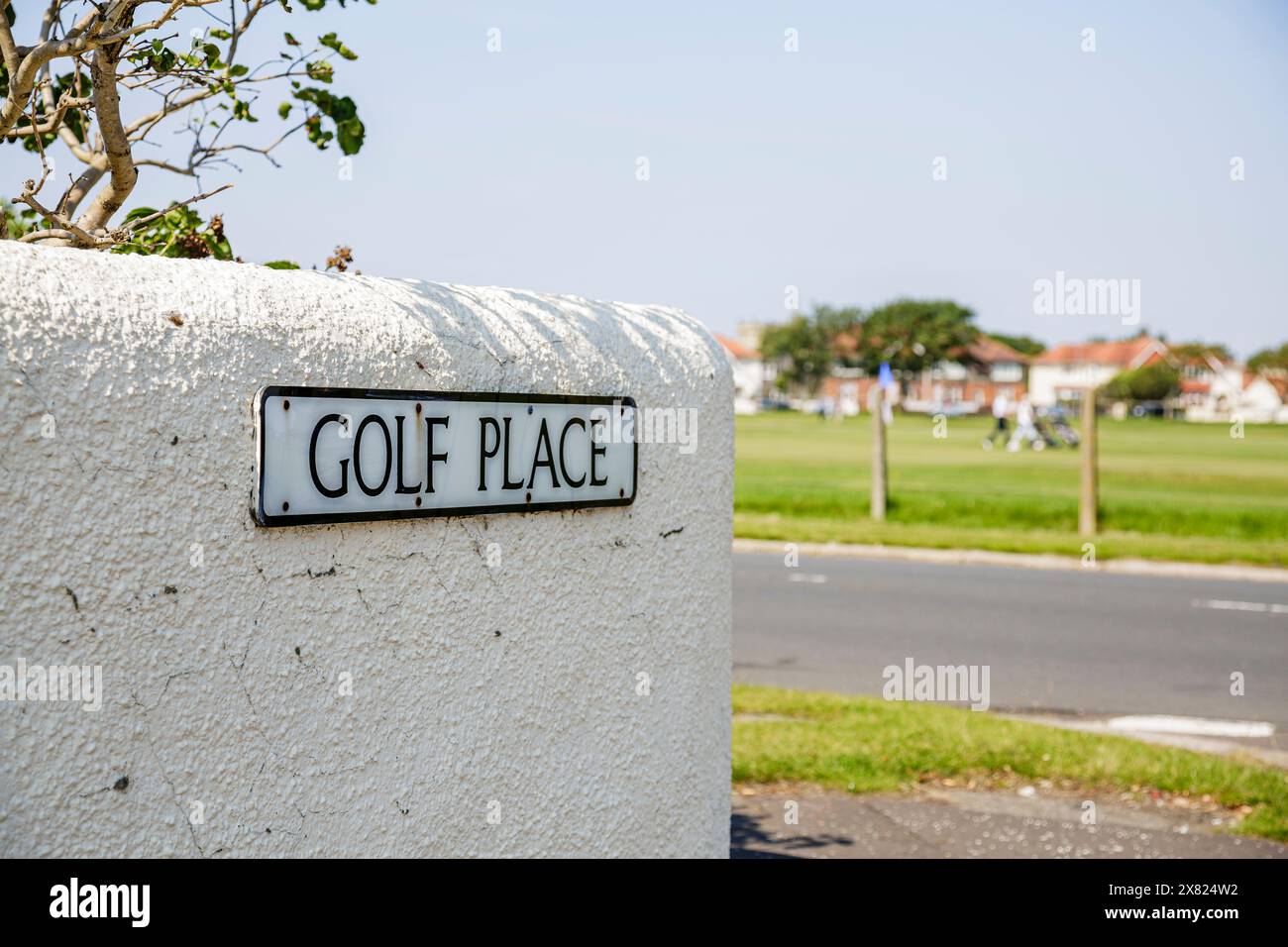 Golf Place street name next to Troon Links Golf Club, Troon, South Ayrshire, Scotland, UK, Europe Stock Photo