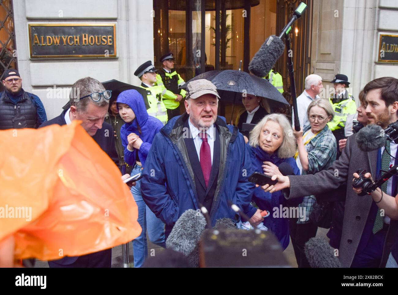 London, UK. 22nd May 2024. Former subpostmaster Alan Bates speaks to reporters outside Aldwych House as the Post Office Horizon IT Inquiry continues. Credit: Vuk Valcic/Alamy Live News Stock Photo