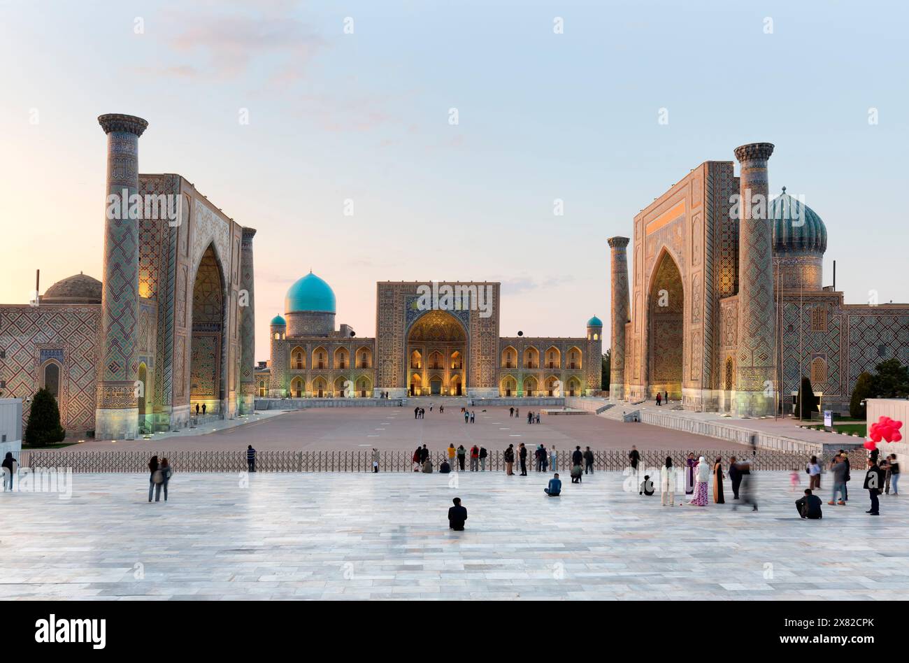 Registan, an old public square in the heart of the ancient city of Samarkand, Uzbekistan. Stock Photo