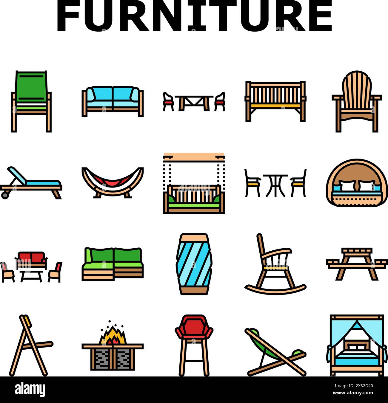 outdoor furniture patio garden icons set vector Stock Vector Image ...
