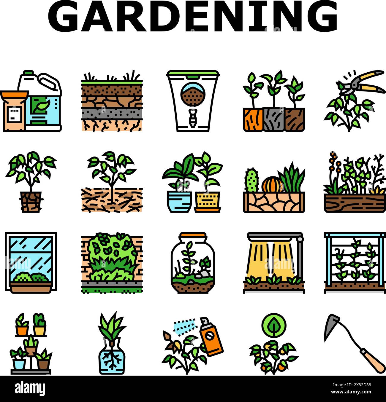 urban gardening agriculture green icons set vector Stock Vector Image ...