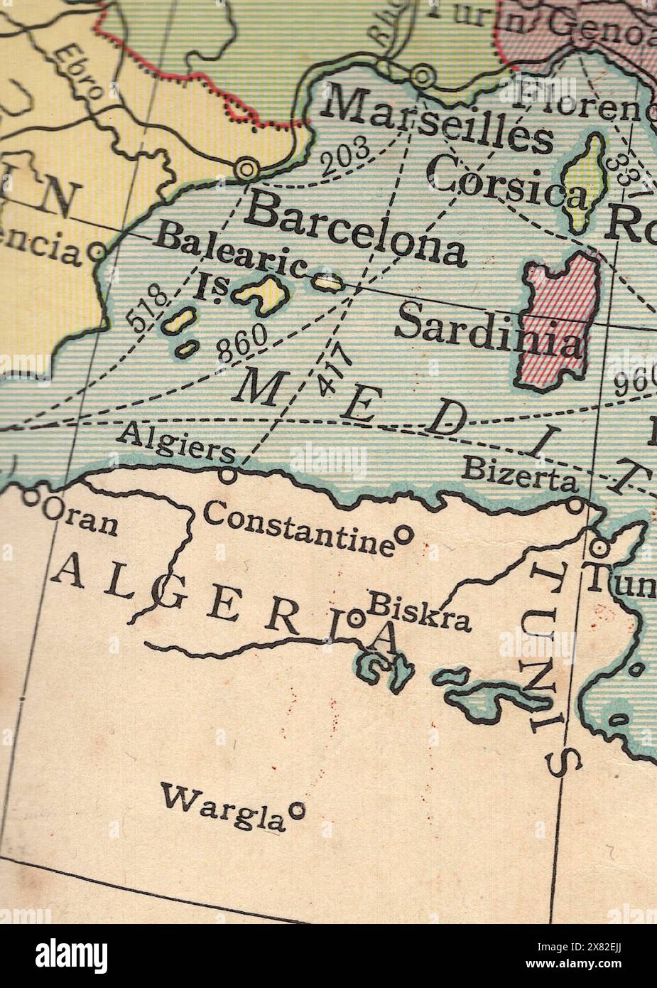 Detail from a vintage political map of Europe showing Sardinia Stock ...