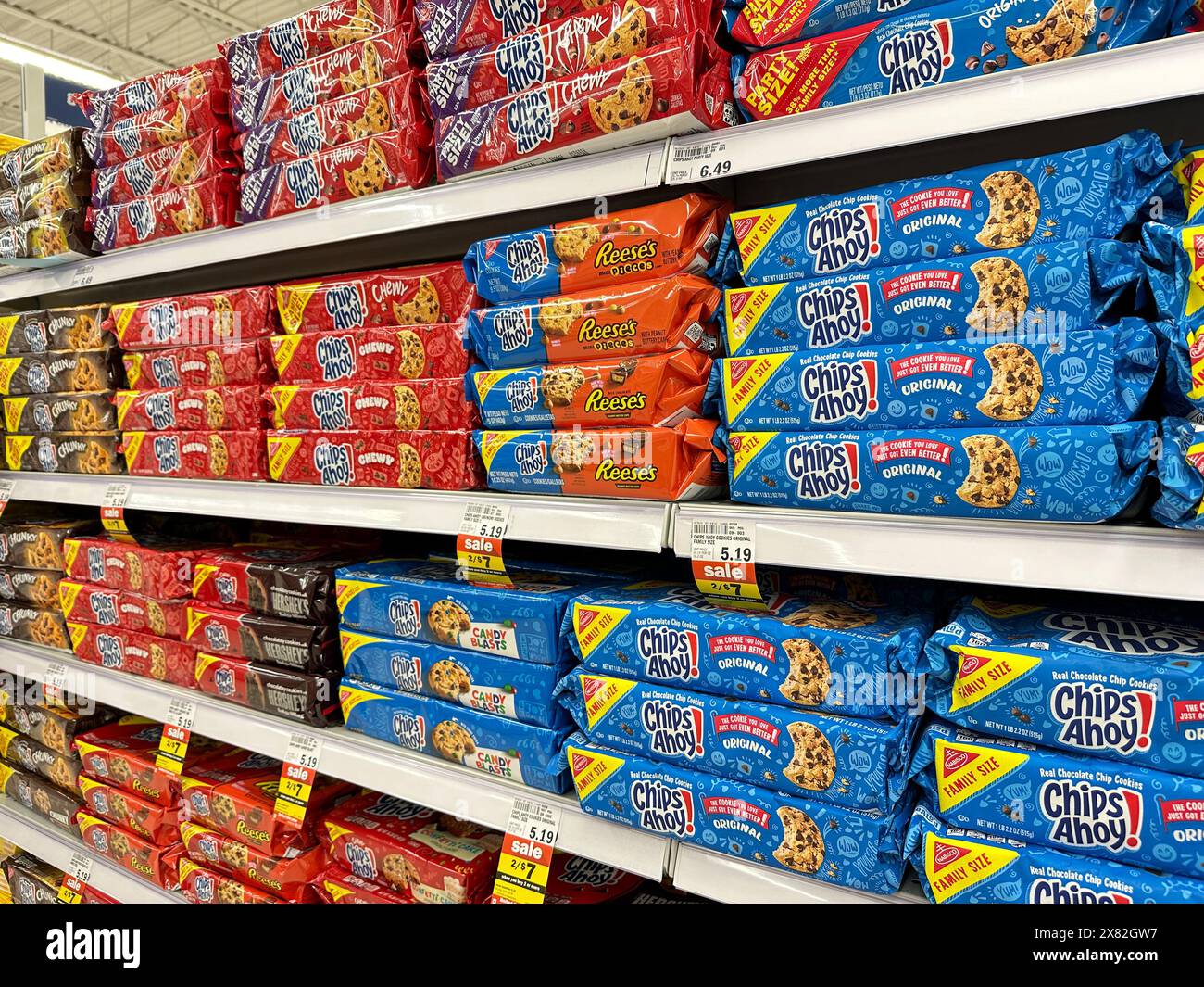 Chips Ahoy chewy chocolate chip cookies on a shelf for sale at Meijer