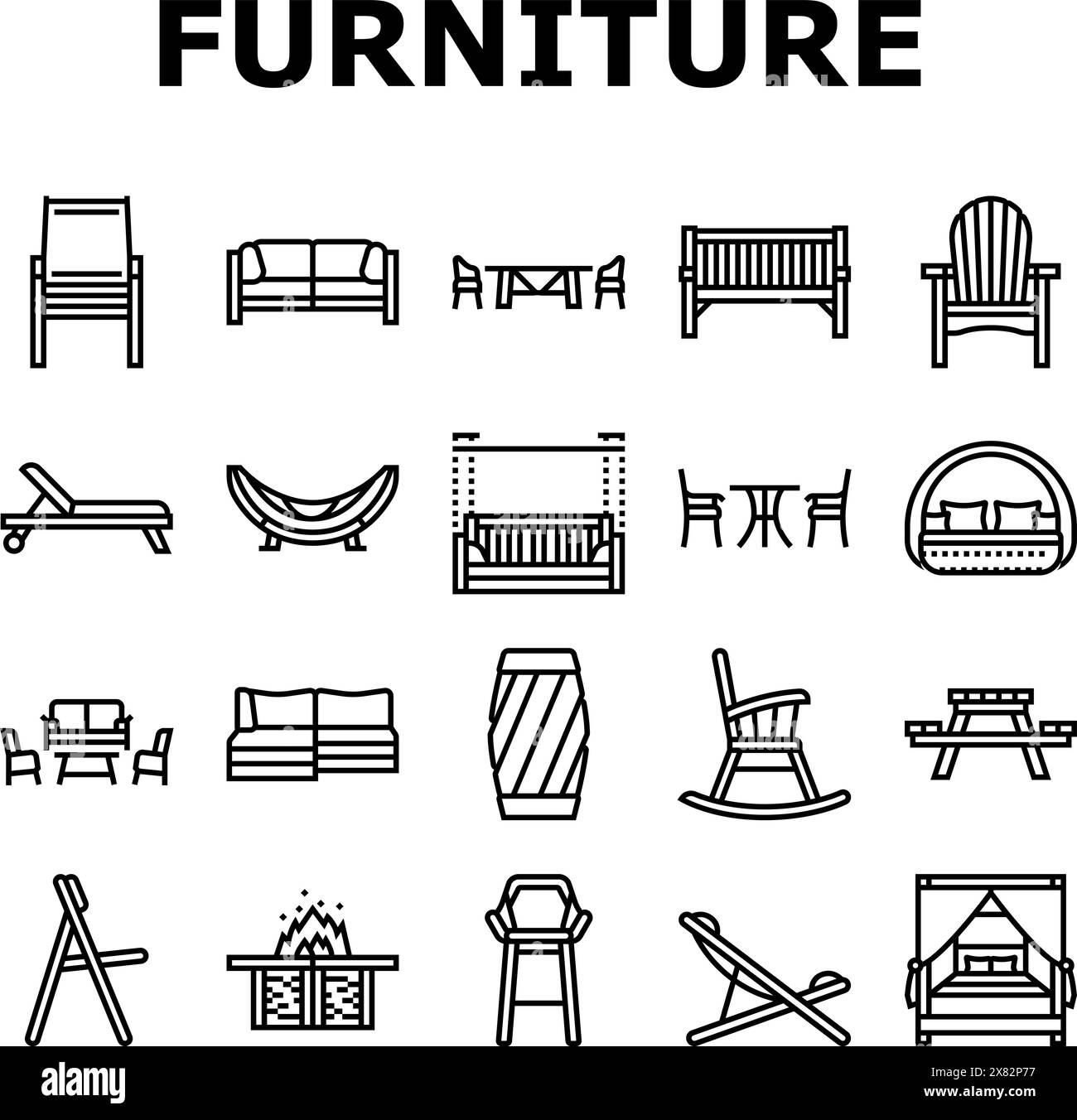 outdoor furniture patio garden icons set vector Stock Vector Image