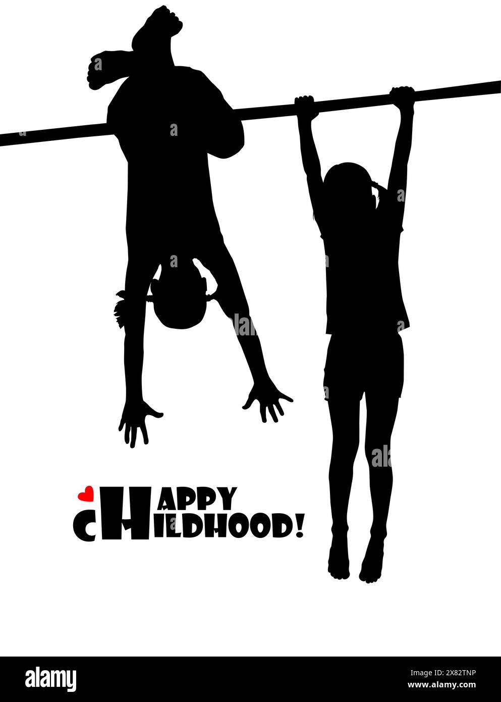 Silhouette of girls on the crossbar. Active childhood. hand drawing. Not AI, Vector illustration Stock Vector