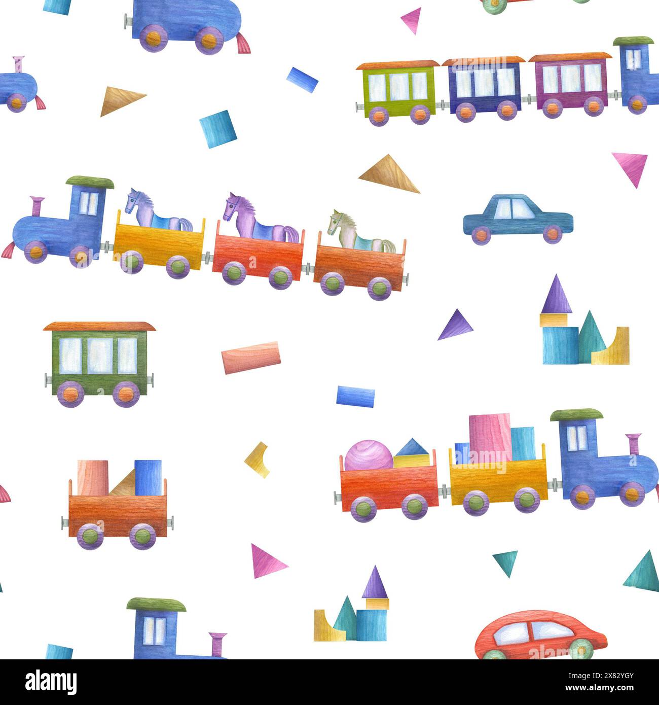 Cube Train Patterns Kid wooden toys. Multicolored cars, trains with wood animals and bricks ...
