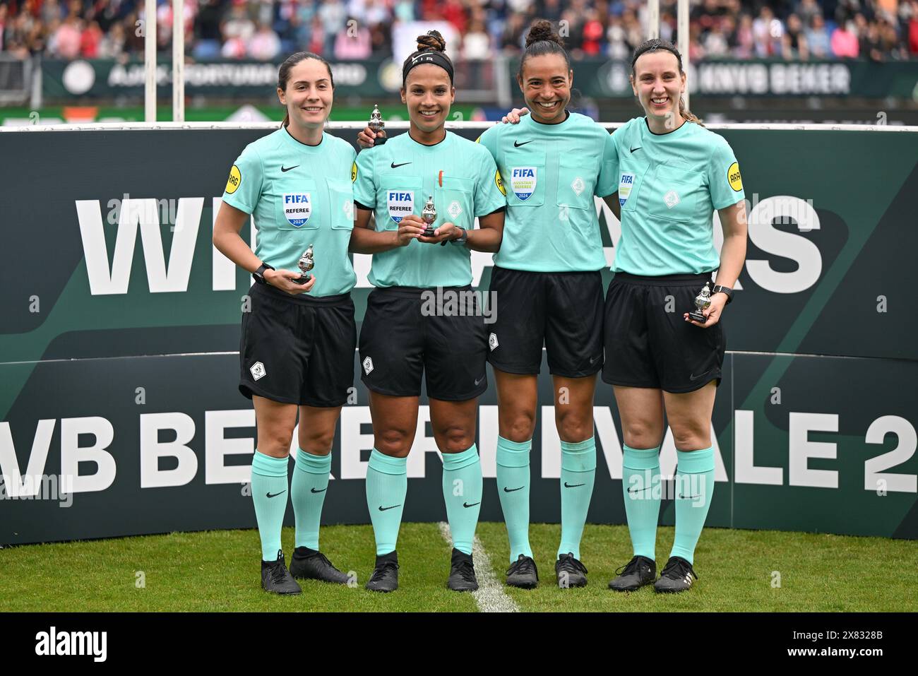 referees with 4th official Wendy Gijsbers, referee Shona Shukrula ...