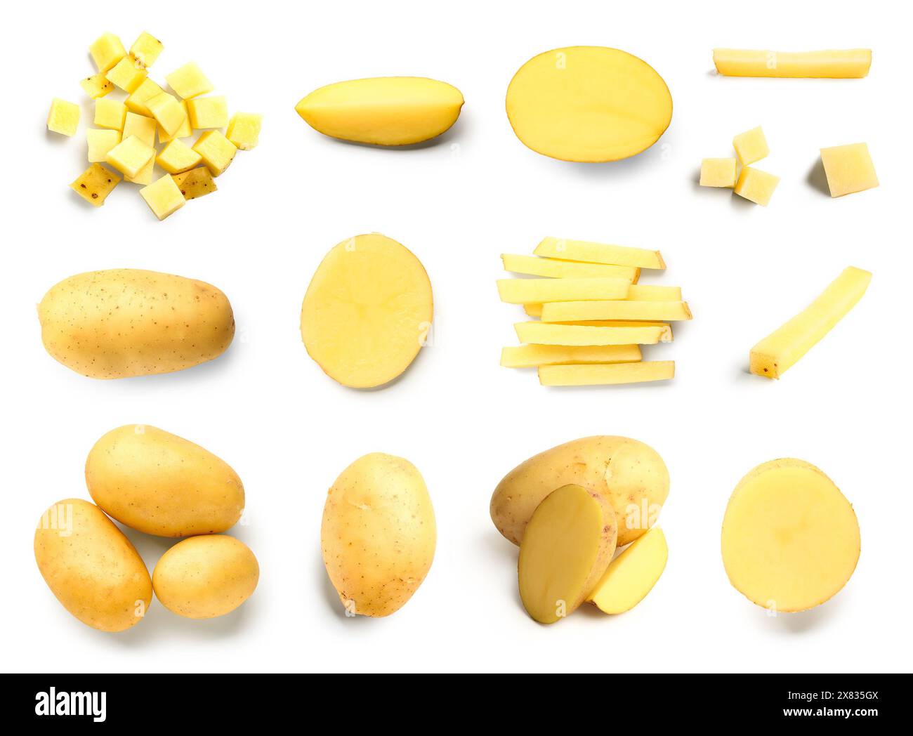 Regular Potatoes Set of raw potatoes on white background Stock Photo - Alamy