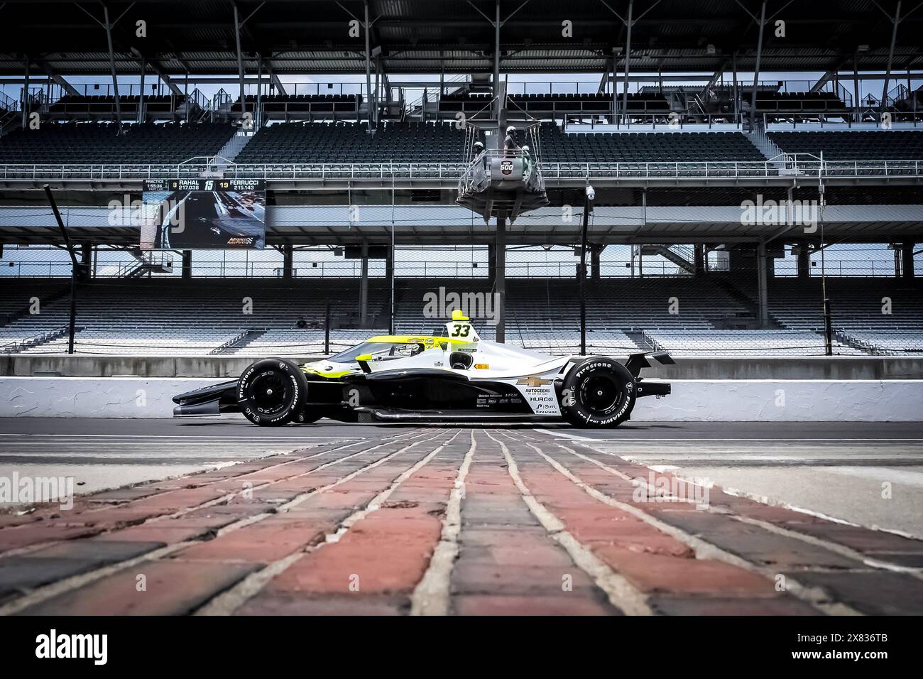 Speedway, In, USA. 20th May, 2024. CHRISTIAN RASMUSSEN (R) (33) of Copenhagen, Denmark crosses the yard of bricks during a practice session for the Indy 500 at the Indianapolis Motor Speedway in Speedway, IN. (Credit Image: © Walter G. Arce Sr./ASP via ZUMA Press Wire) EDITORIAL USAGE ONLY! Not for Commercial USAGE! Stock Photo
