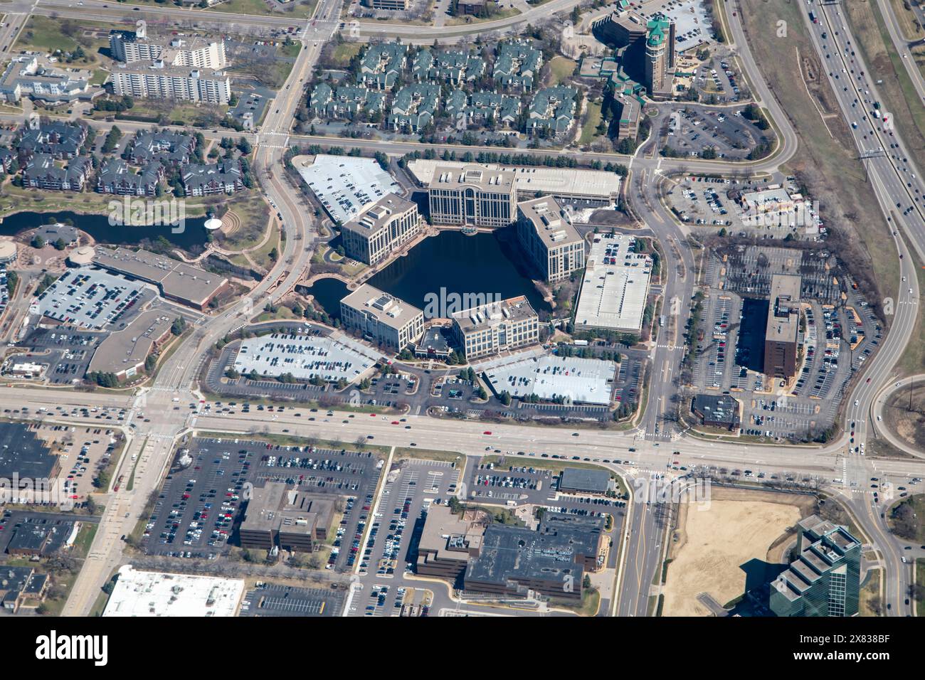 Edina, Minnesota. Aerial view showing Centennial Lakes Office Park