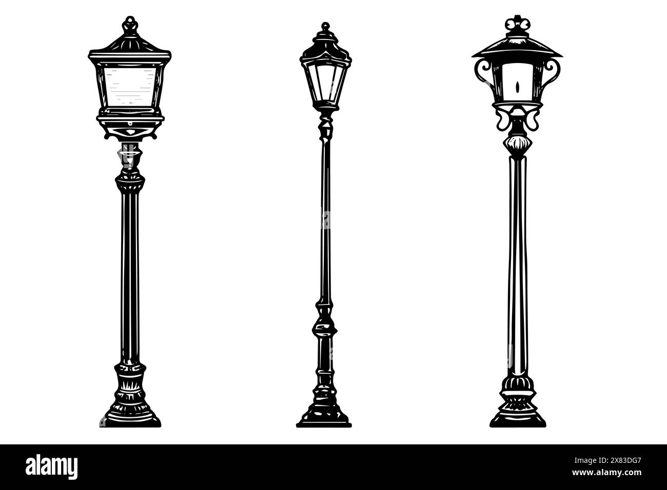 Lamppost hand drawn ink sketch. Engraved style vector illustration of