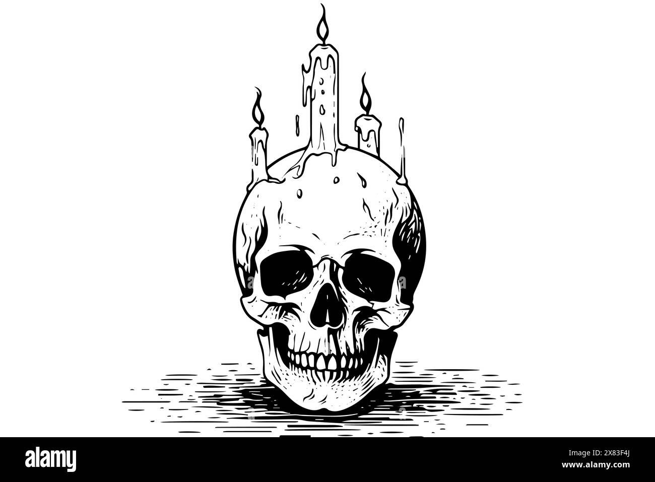 Scull with candle hand drawn ink sketch. Engraved style vector ...