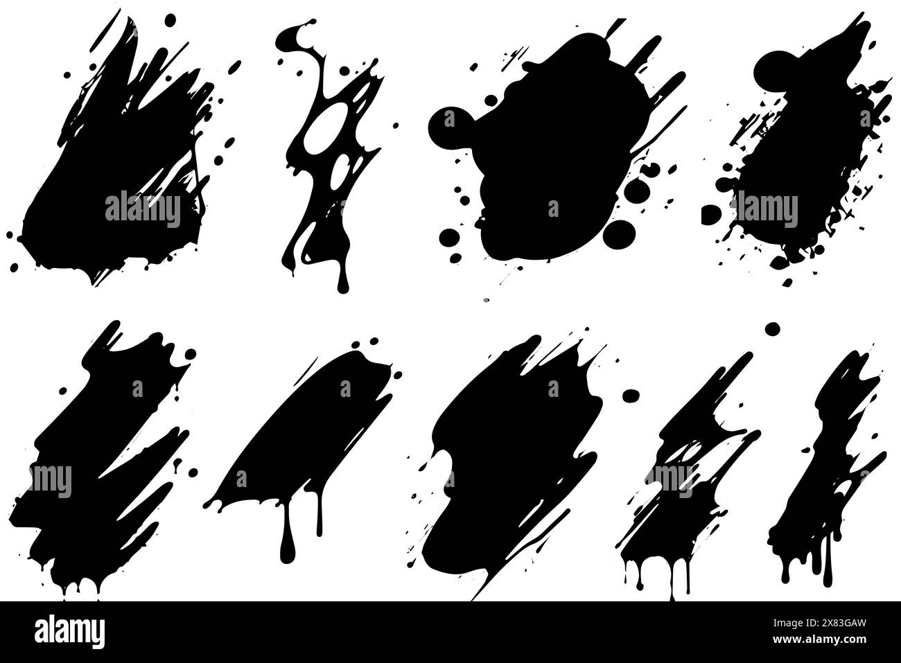 Slaughterized Ink Vector set of ink splashes. Black inked splatter dirt stain splattered ...