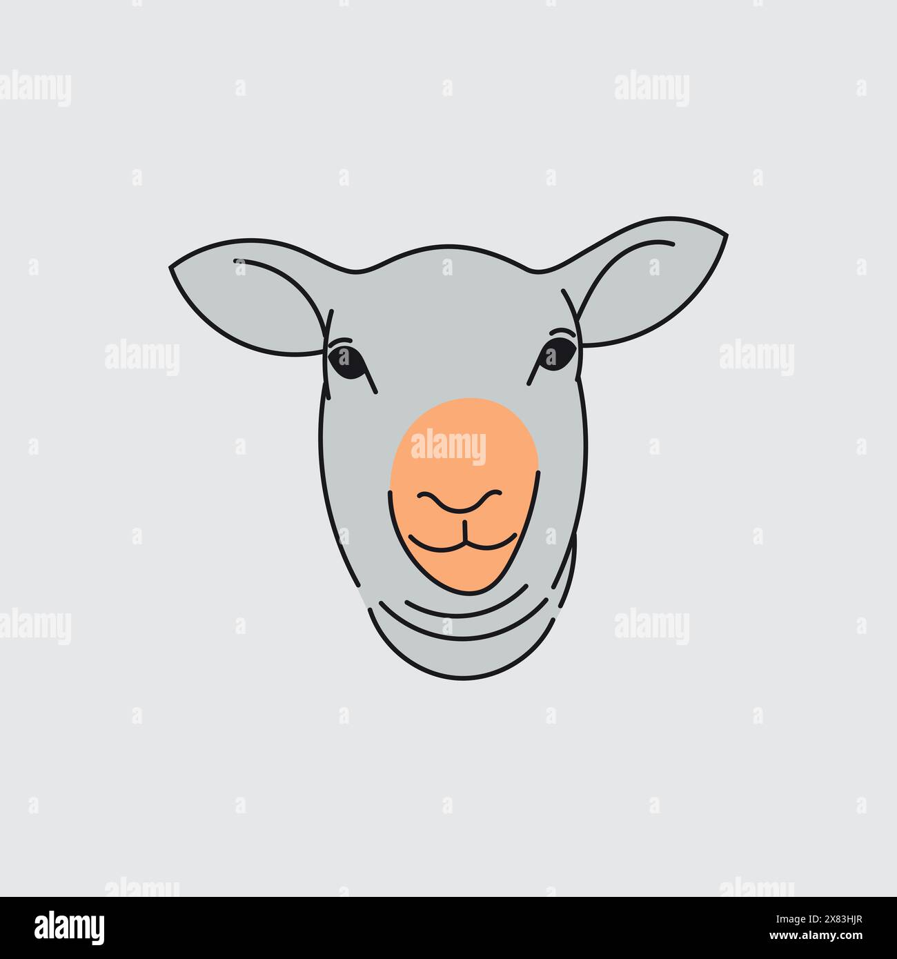 Sheep Head From Front. Cartoon Style. Vector Stock Vector