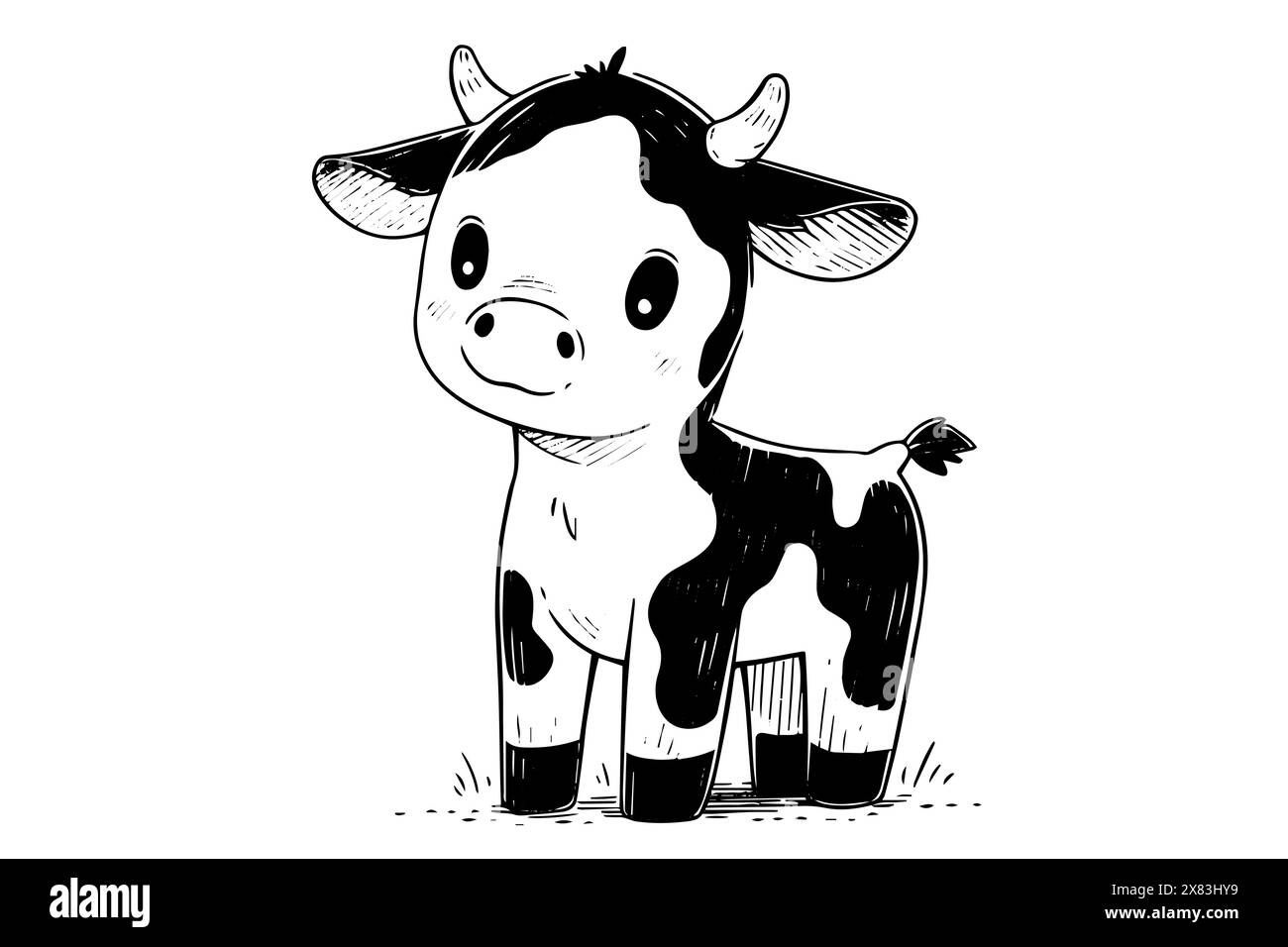 Baby cow icon, cute calf logotype, animal cartoon vector sketch Stock