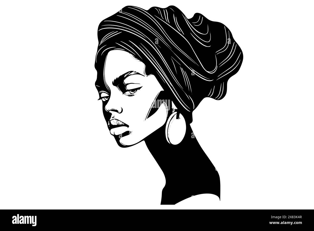 Beautiful black woman hand drawn ink sketch. Logo for beauty salon ...