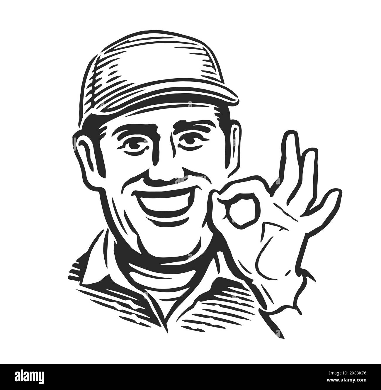 Portrait of happy handyman in cap. Profession of service industry, farm