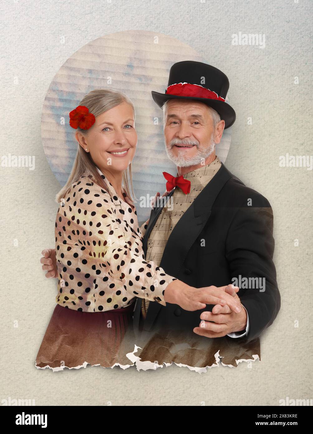 Lovely couple on date. Creative art collage Stock Photo