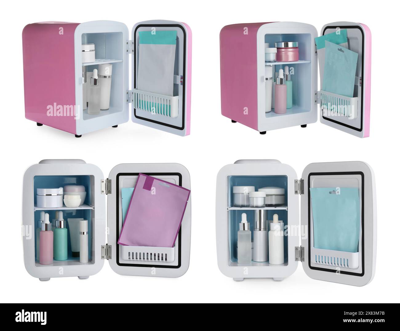 Set of mini refrigerators isolated on white Stock Photo
