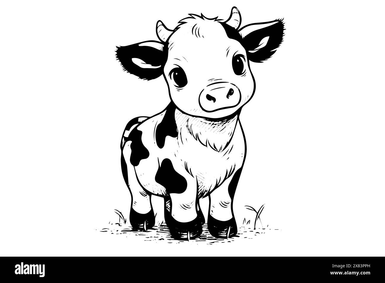 Baby cow icon, cute little calf logotype, animal vector sketch Stock