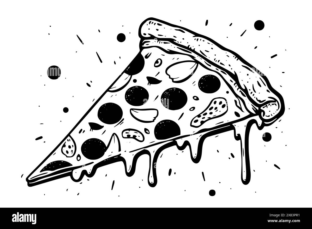 Graffiti-Inspired Pizza Icon: Hand-Drawn Slice Vector with Italian Flair. Stock Vector