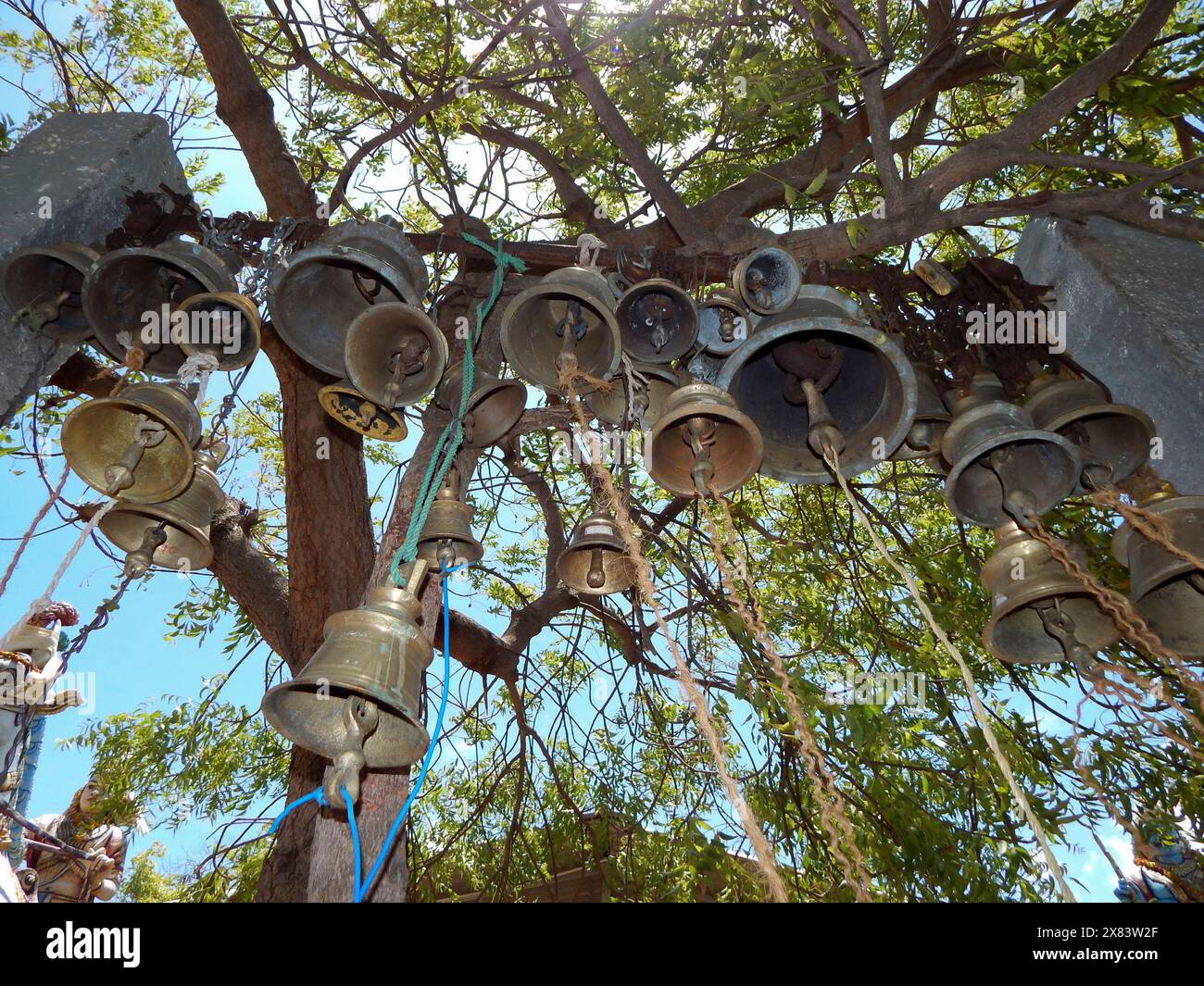 Temple Bells of Guardians of the Lineage (Kuladeivam Temples in Tamil Nadu,India) Stock Photo