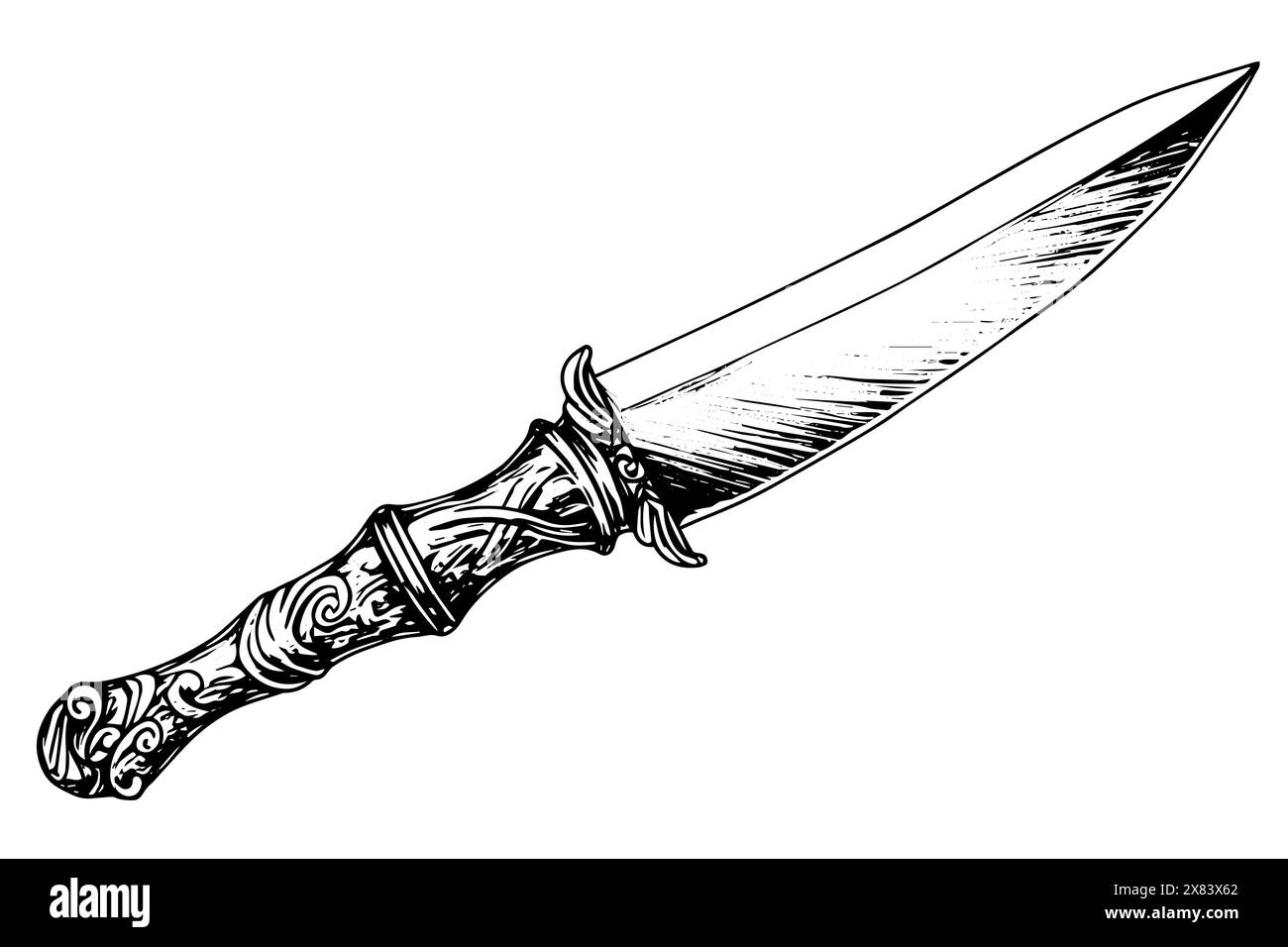 Vintage Dagger or Sword: Hand-Drawn Vector Illustration in Medieval Engraved Style. Stock Vector