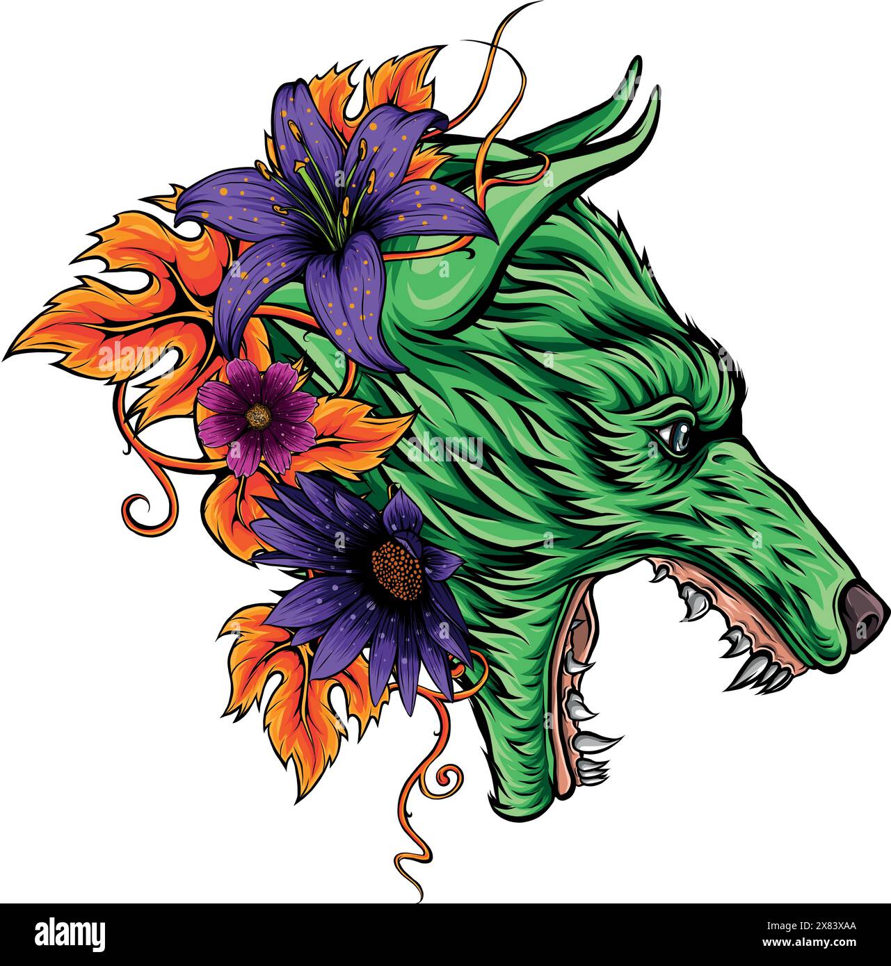 colored wolf head mascotn vector illustration design Stock Vector