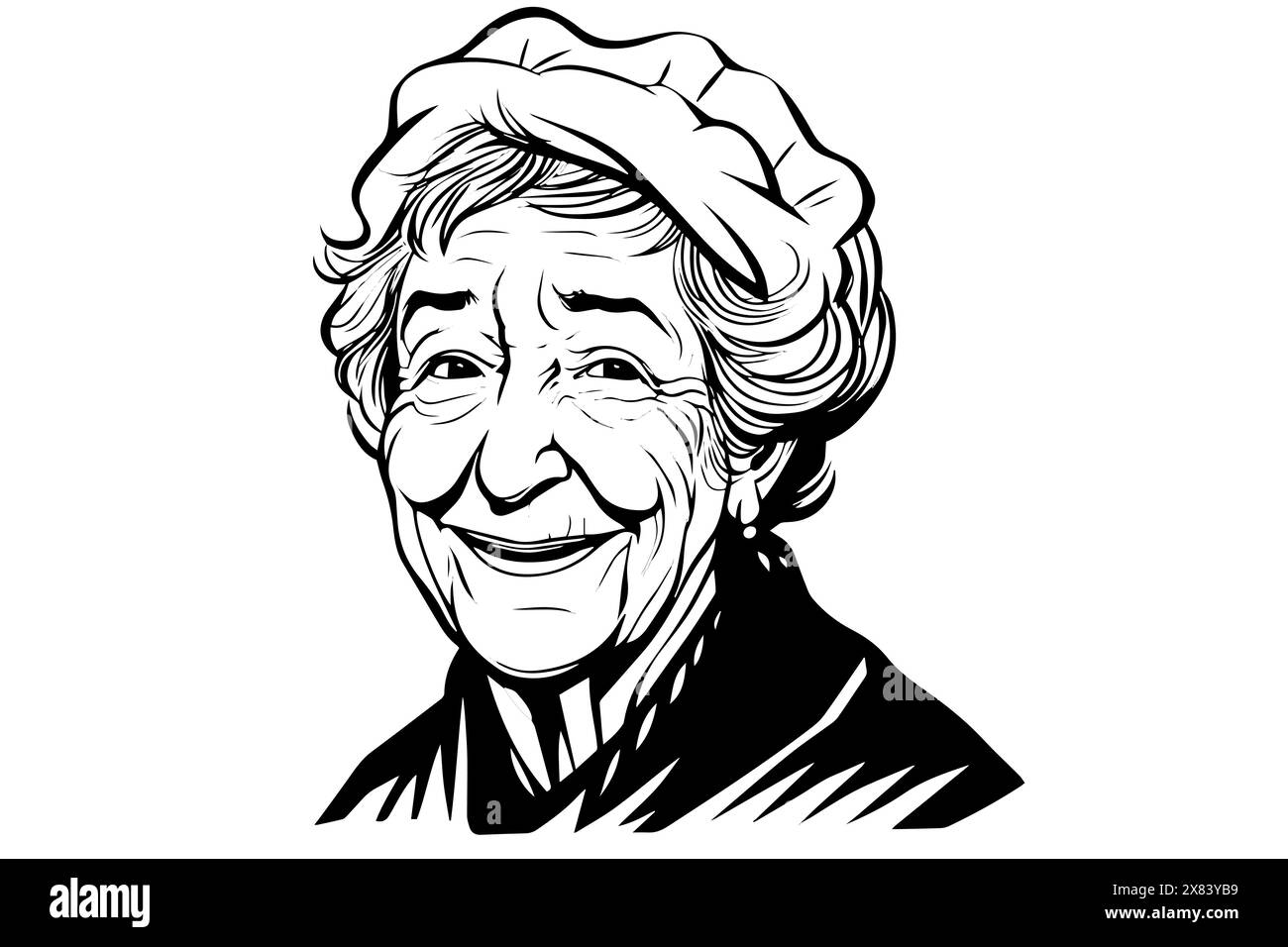 Cute smiling granny hand drawn ink sketch. Engraved style vector ...