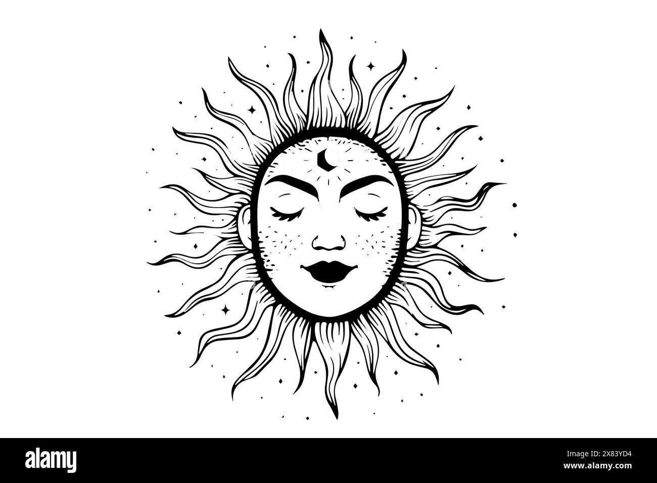 Vintage Sun Emblem: Mystical Celestial Design with Esoteric Symbolism. Vector Illustration. Stock Vector