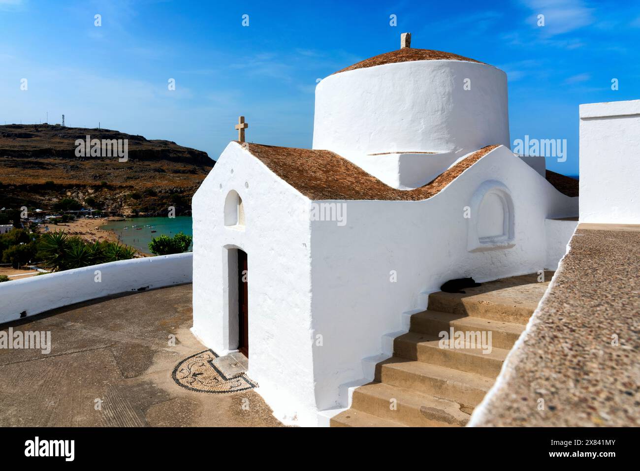 Lindos on island of Rhodes, Greece. Chapel of Saint George Pachymachiotis Stock Photo