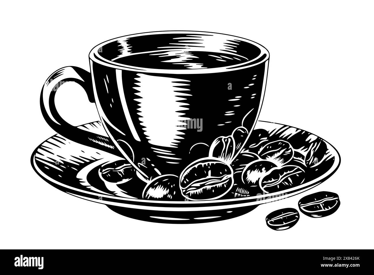 Vintage Coffee Bean and Cup: Hand-drawn Vector Sketch of Cafe Elegance ...