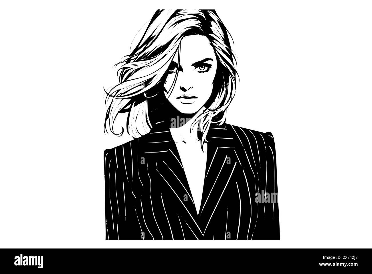 Business woman hand drawn ink sketch. Engraved style vector ...