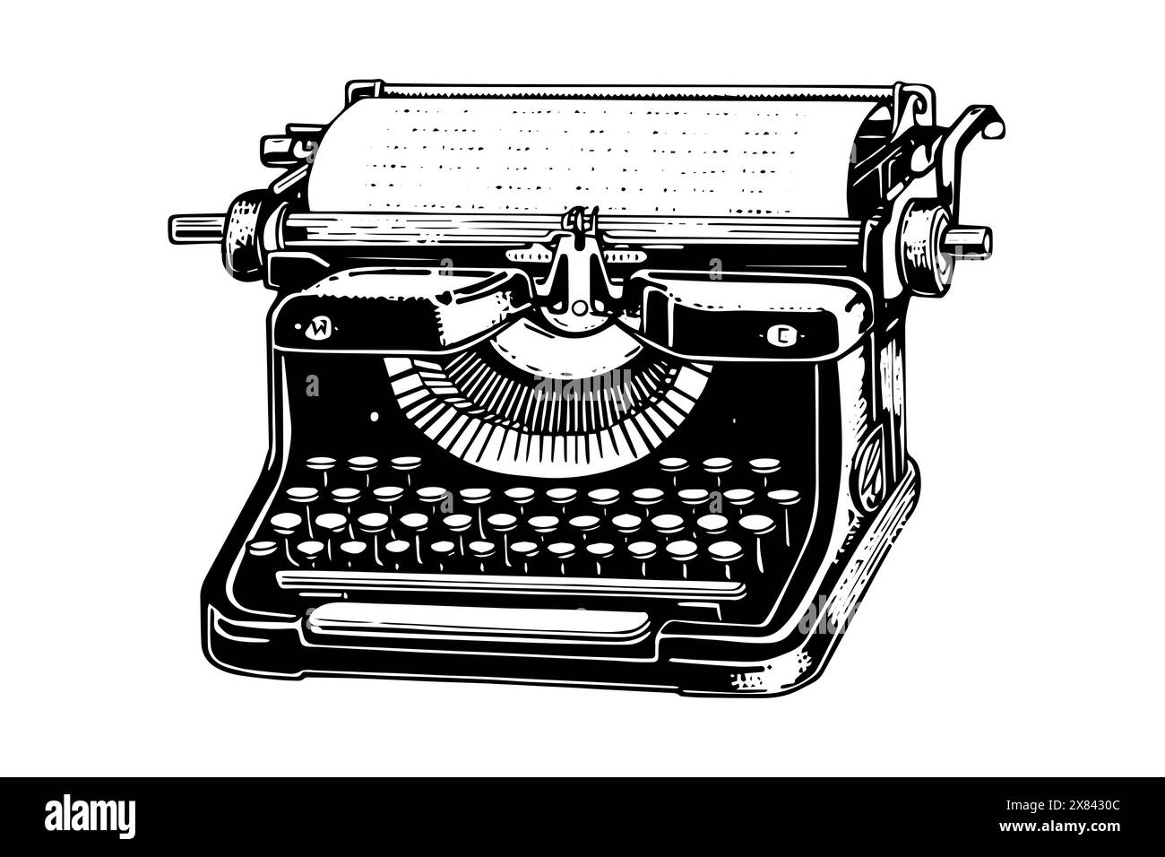 Vintage typewriter engraved ink sketch. Hand drawn retro style vector illustration. Stock Vector