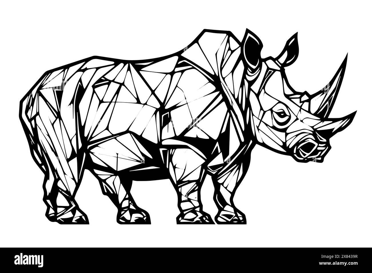 Rhino, geometric tatoo art. Engraved lined style with bold lines. Vector illustration. Stock Vector