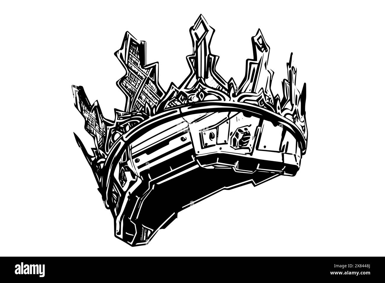 Futuristic crown hand drawn ink sketch. Engraved style vector ...