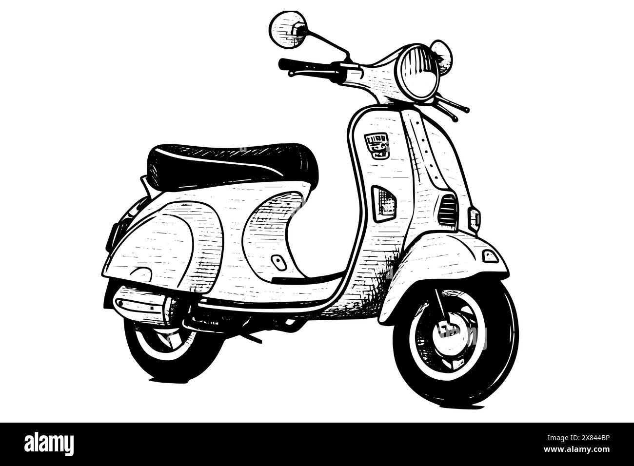 Retro scooter or motorcycle hand drawn ink sketch. Engraved style vector illustration. Stock Vector