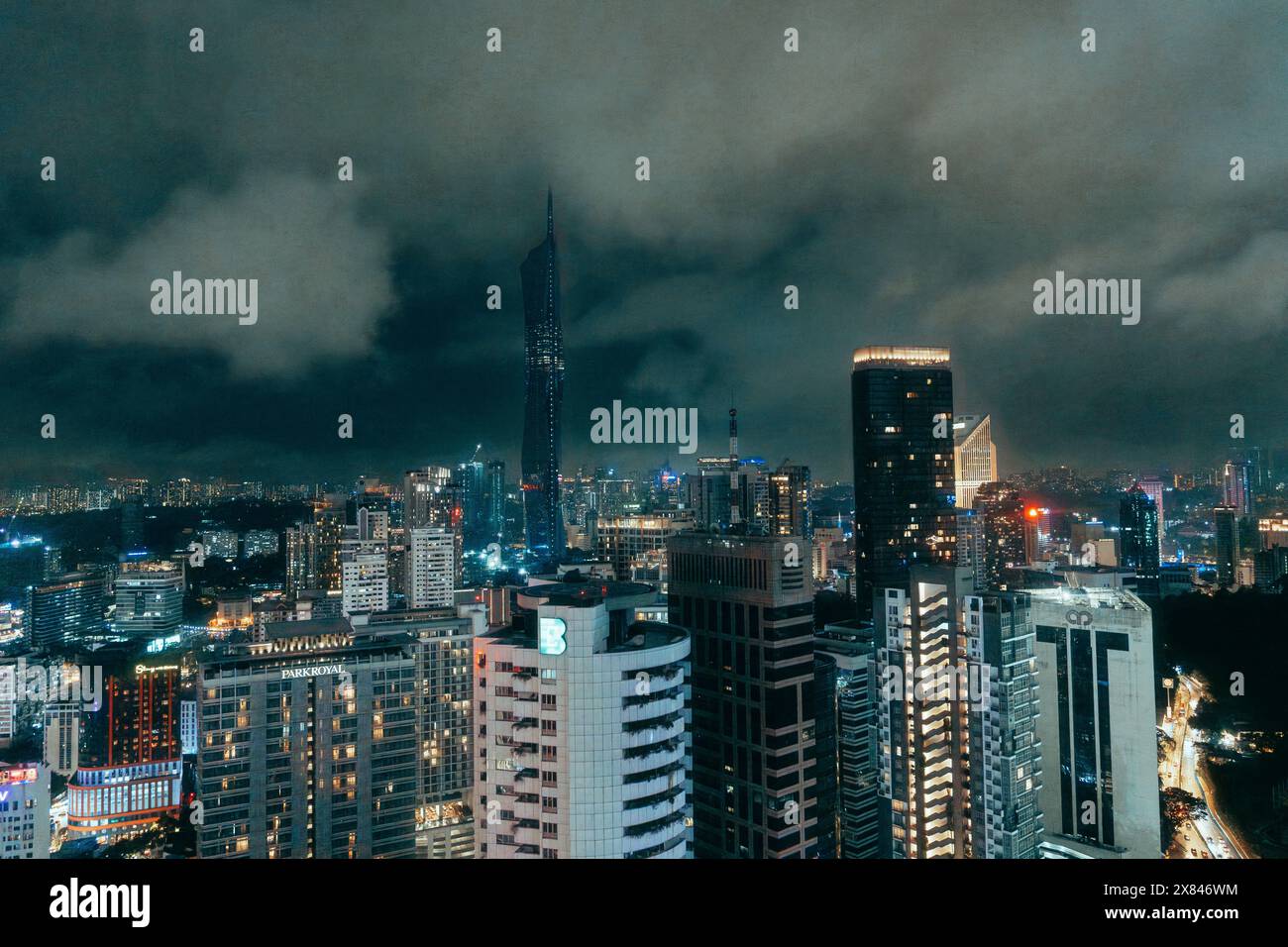 Night View of Malaysian City Kuala Lumpur with Buildings Twin Tower Stock Photo