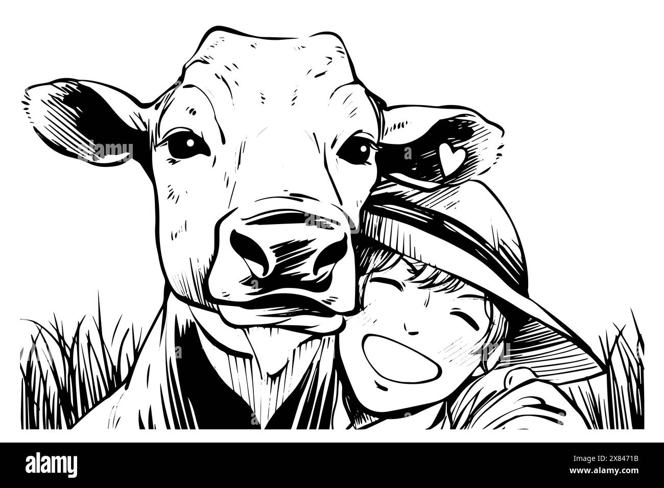 Cow and farmer on the field illustration. Agriculture icon logo vector ...