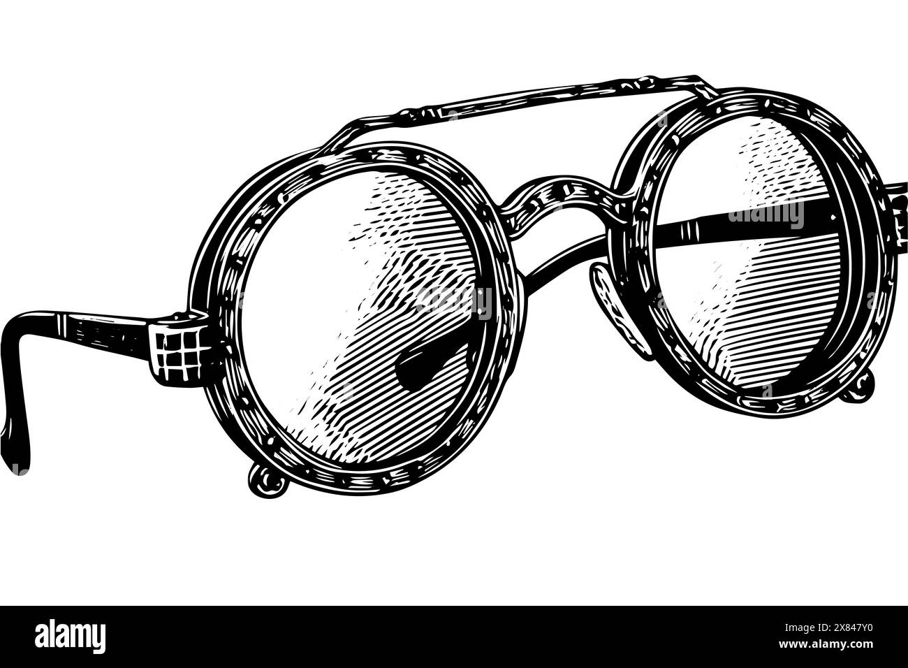 Steampunk Goggles: Vintage Vector Sketch of Industrial Eyewear with Clockwork Detail Stock Vector