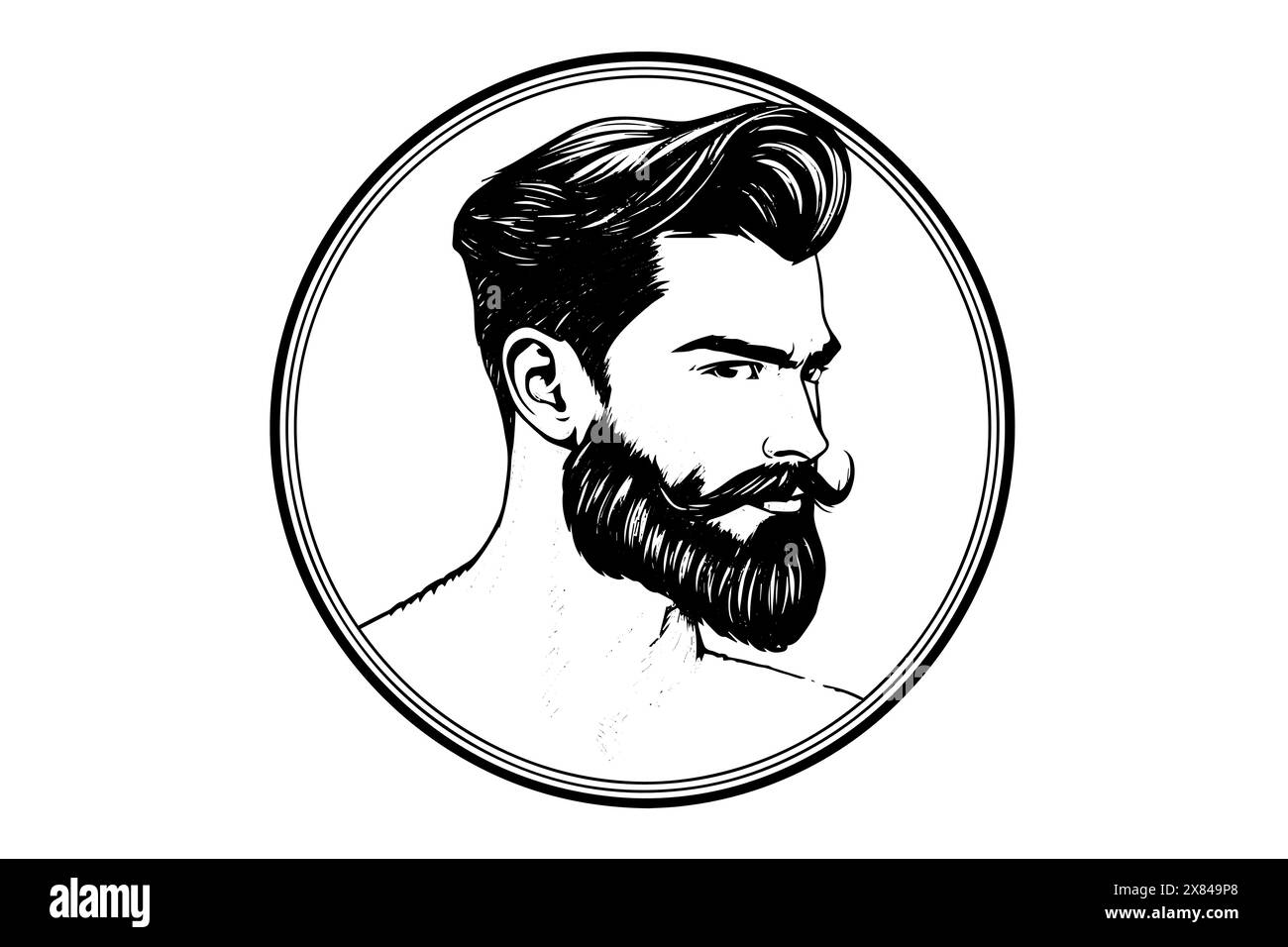 Hand drawn portrait of bearded man in profile. Hipster ink sketch. Logotype vector illustration. Stock Vector